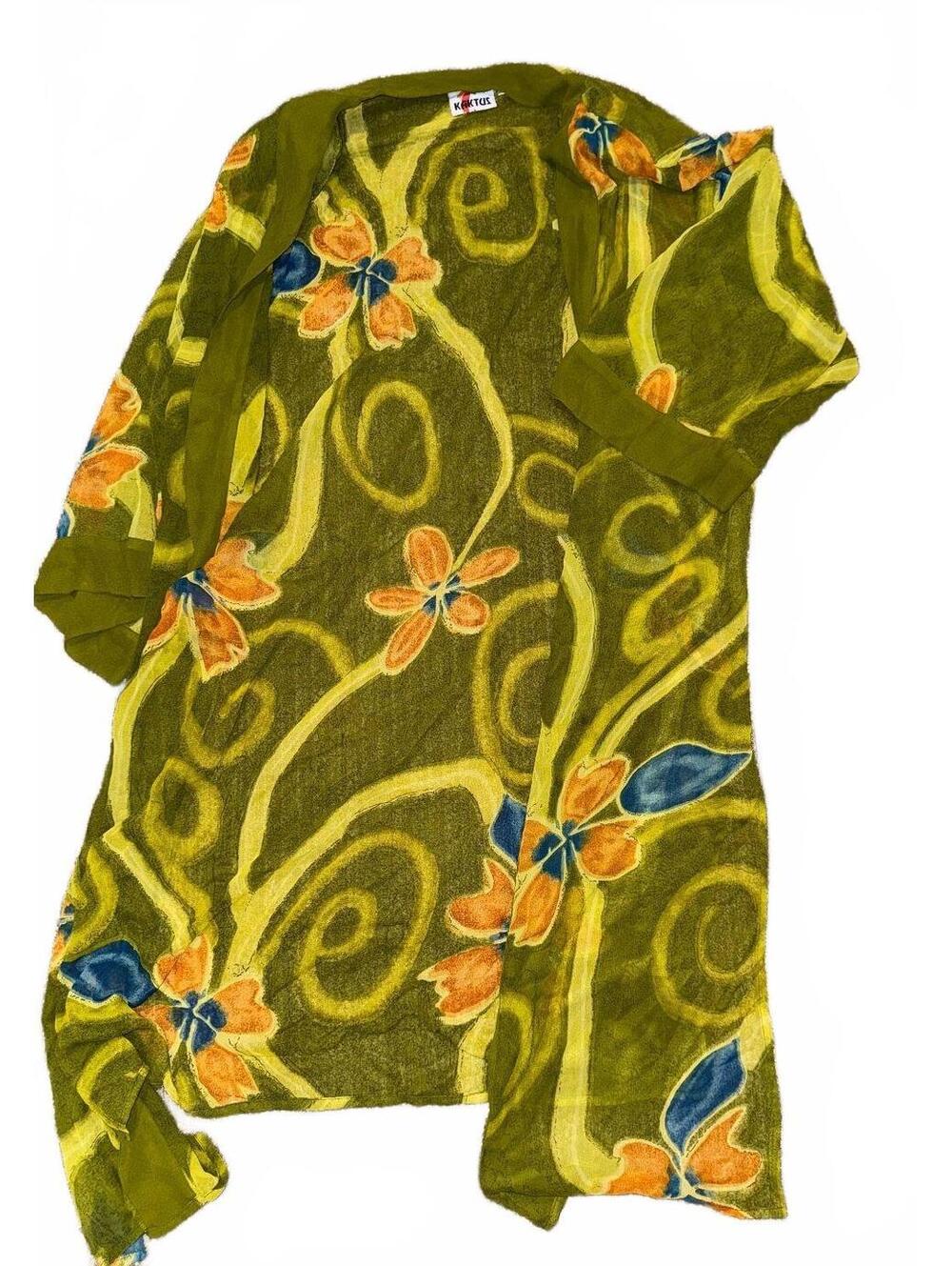 Vintage Women's Boutique Kaktus Green Floral Cardigan Size XL